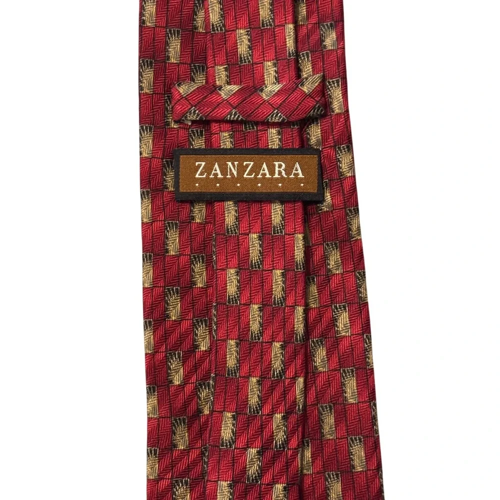 Zanzara Necktie Silk Red‎ Gold Black Patterned Business Career Men's Tie